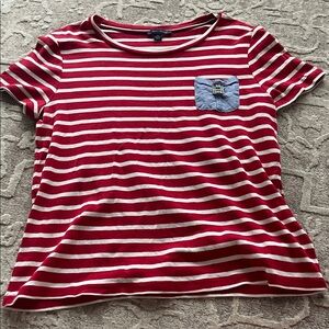 Tommy Hilfiger Red and White Striped Tee with Blue Pocket